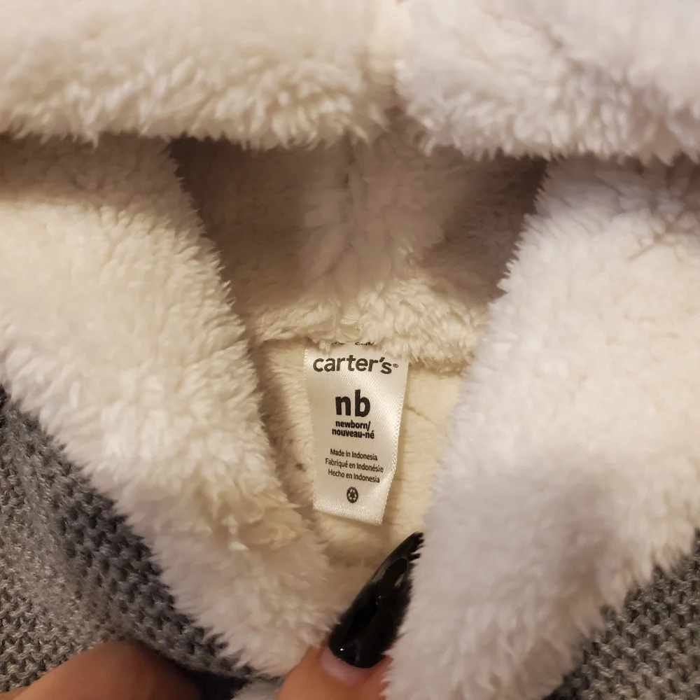 Cozy Gray Knit Baby Jacket with Hood - Picture 4 of 5